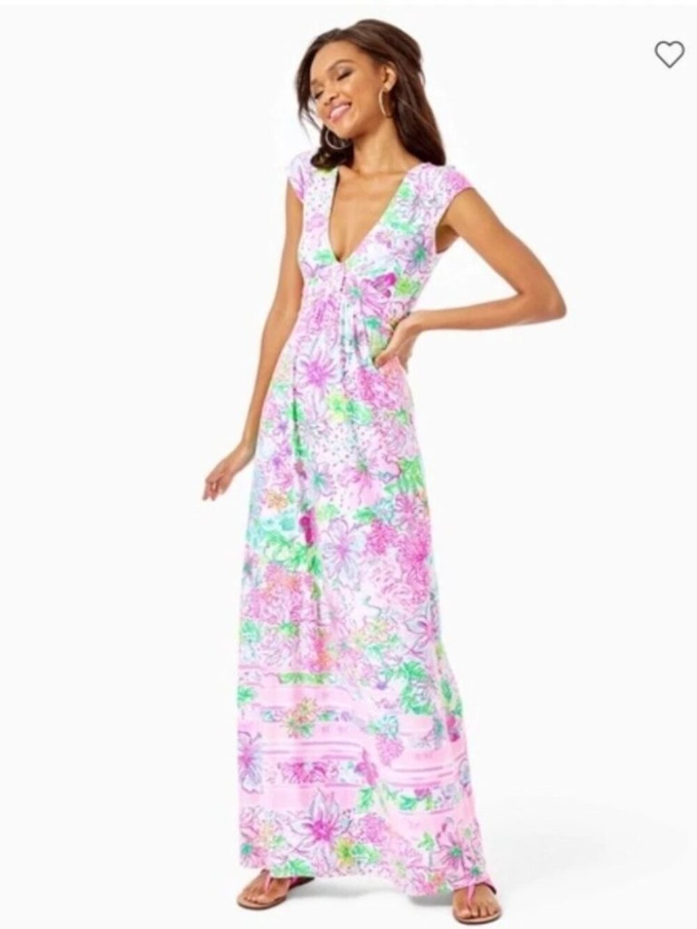 Lilly Pulitzer Breanna Maxi Dress Sz M Pink Multi Paradise Found V-Neck Stretch